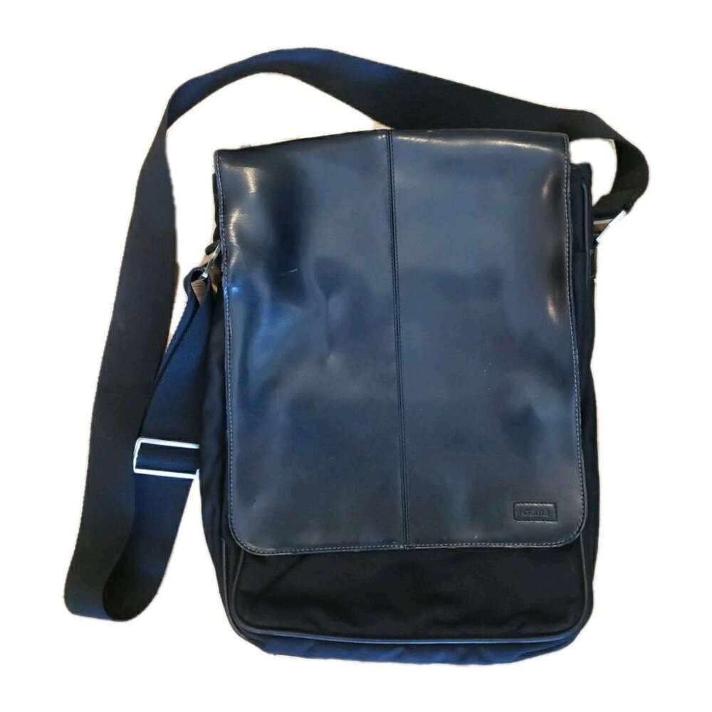 Knomo Bag Messenger Crossbody London Kinsale Black Leather Nylon Laptop Tall